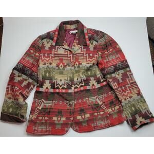 Coldwater Creek Aztec Western Blanket Blazer Jacket size 10 Wool Blend 3 Button